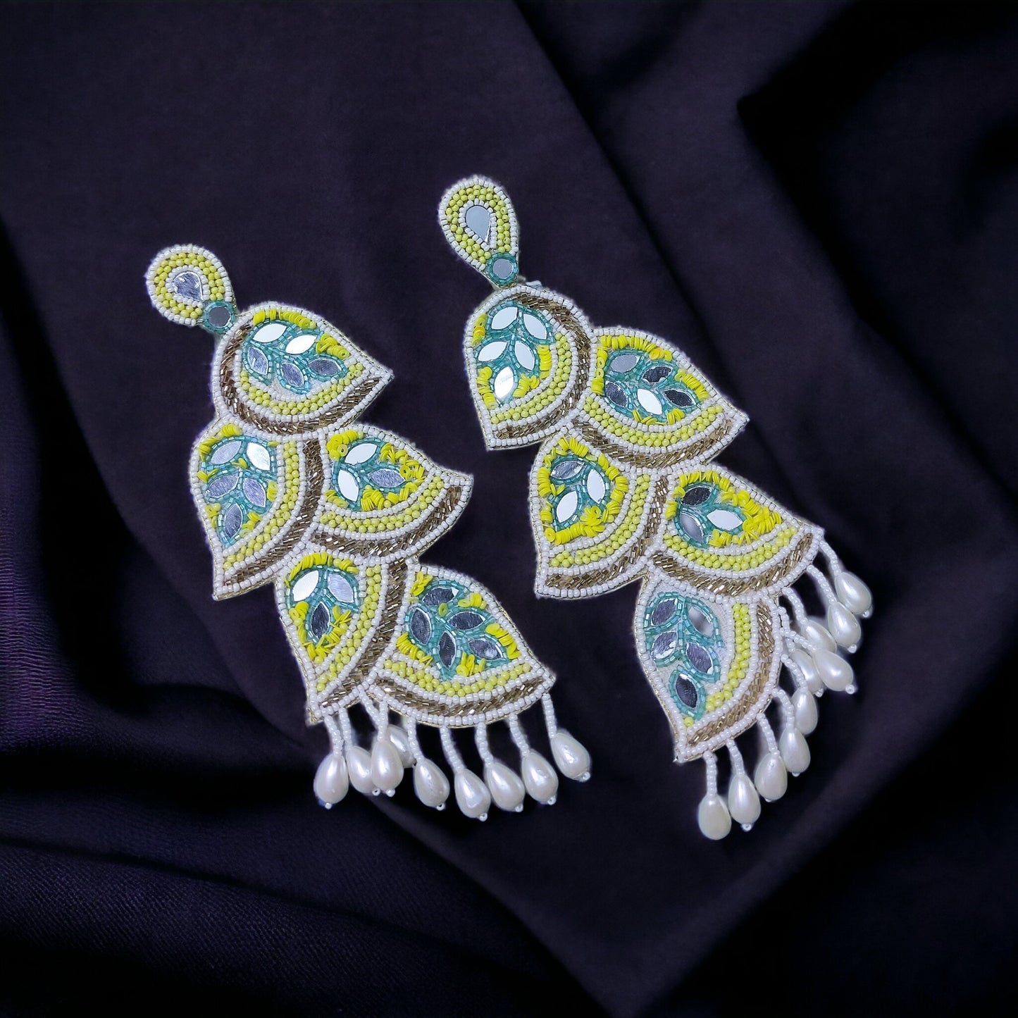 Leaf Light Weight Zardosi Earrings