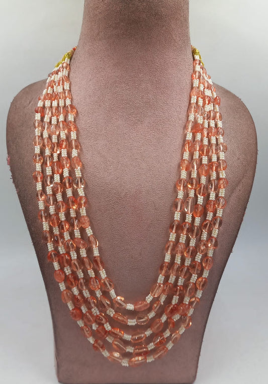 Semi-precious stone mala in peach color