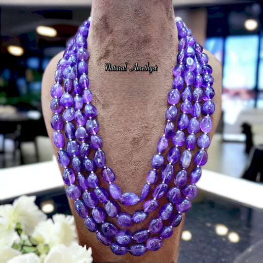 Blue-violet natural tanzanite gemstone amethyst mala