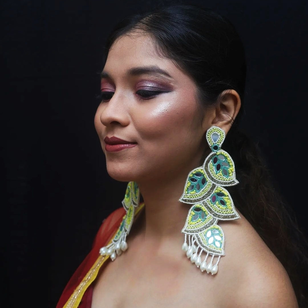 Leaf Light Weight Zardosi Earrings