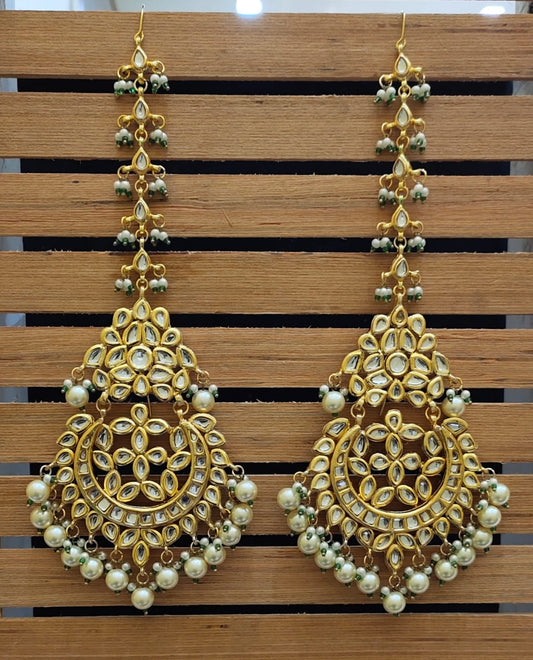 baano kundan jhoomer earrings in pearl color