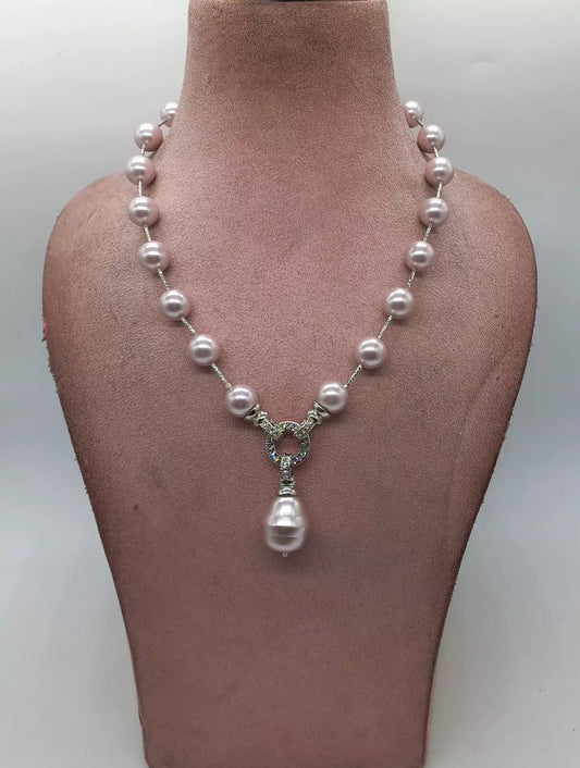 Aadi metallic pearl necklace in pink color