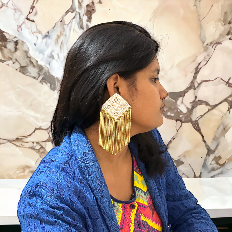 Golden Long Tassel Earrings
