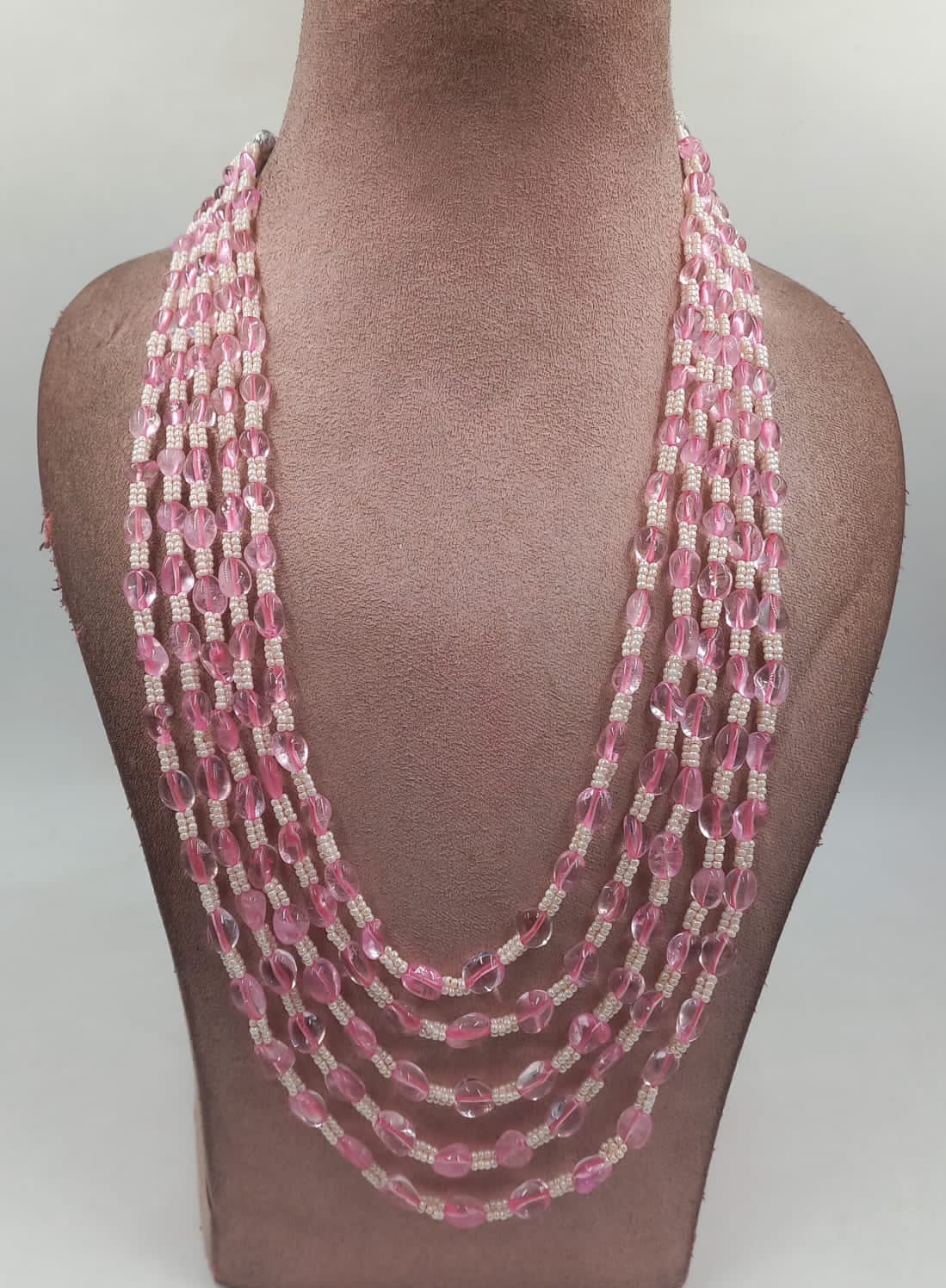 Semi-precious stone mala in pink color