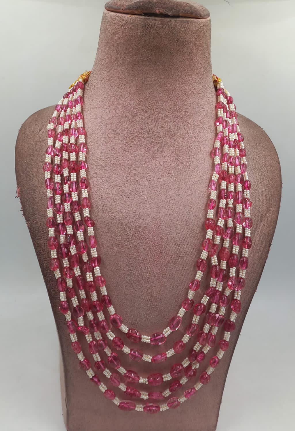 Semi-precious stone mala in rani color