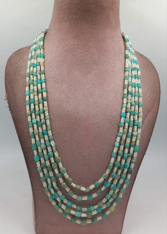 Semi-precious stone mala in firoza color