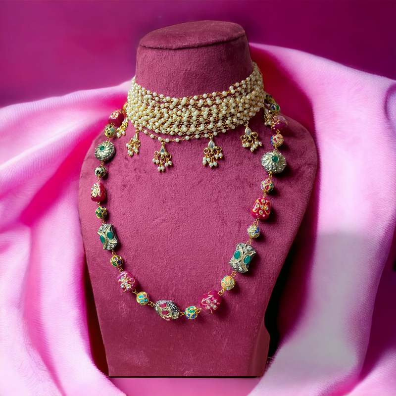 Kiya Layered Choker With Beaded Long Necklace