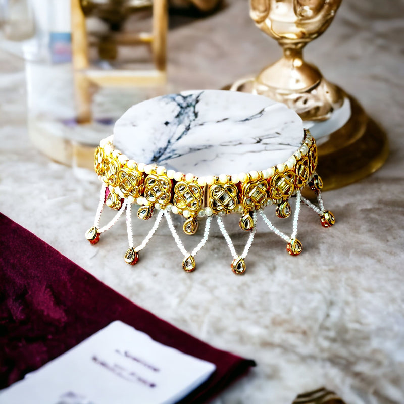 Abha kundan choker set with pearl strings - 1