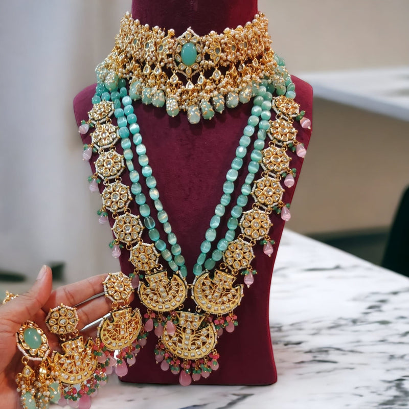 Adarshini semi precious necklace with rani haar full set