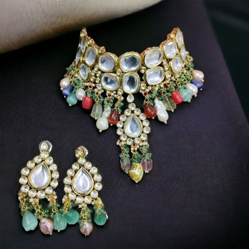 Akshara semi-precious necklace set with earring in navratan color