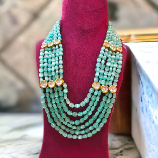 Cylindrical monalisa layered groom necklace in mint color