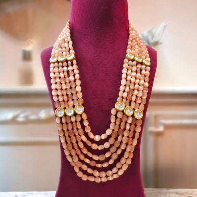 Cylindrical monalisa layered groom necklace in peach color