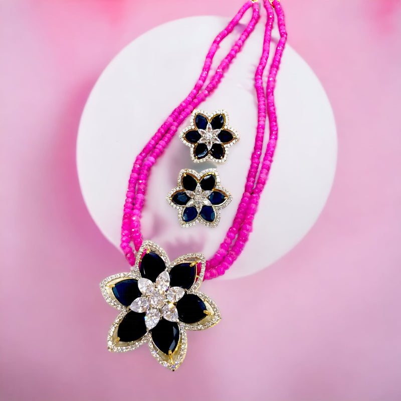 Flower broach semi-precious set in hot pink color