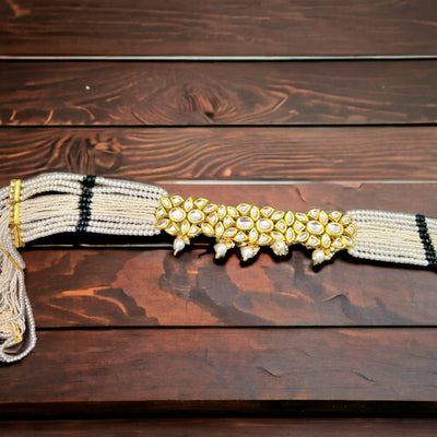 Kasturi pearl waist belt with Kundan brooch