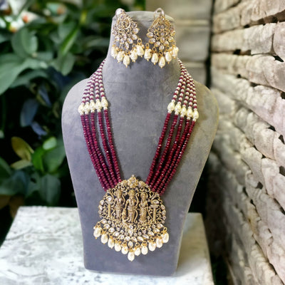 Ram charit antique necklace set in maroon color