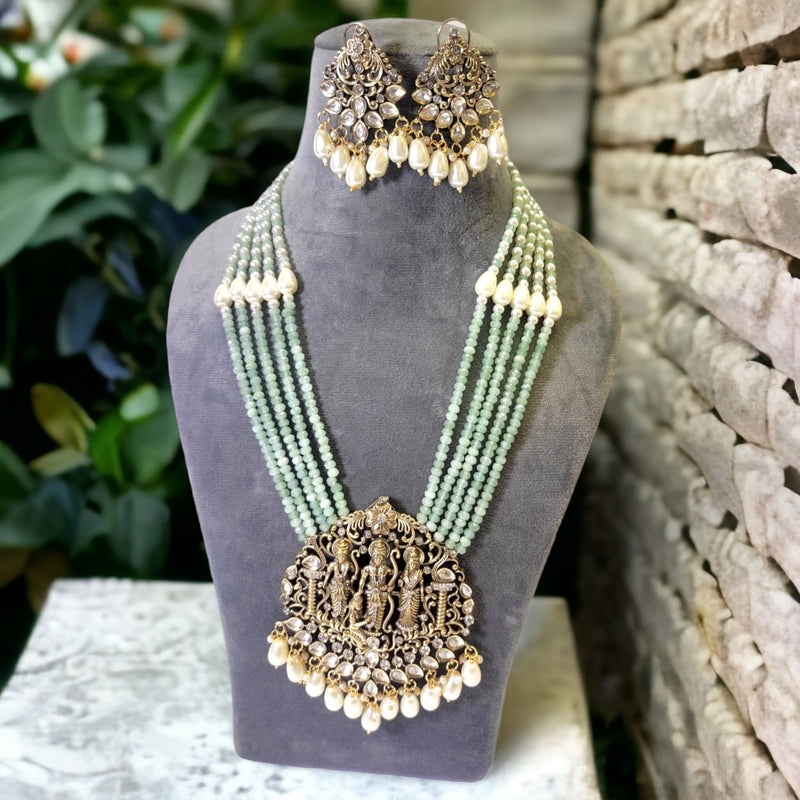 Ram charit antique necklace set in mint color