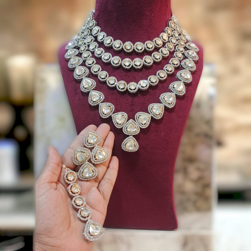 Naina uncut foiled layered necklace set with earring and maang tikka