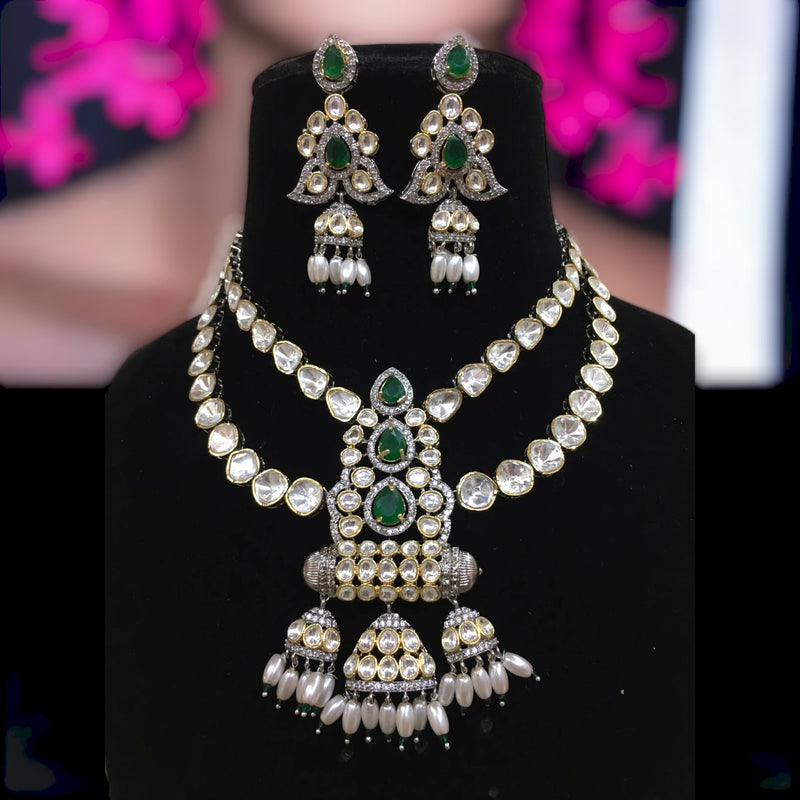 Nakshtra polki set in green color