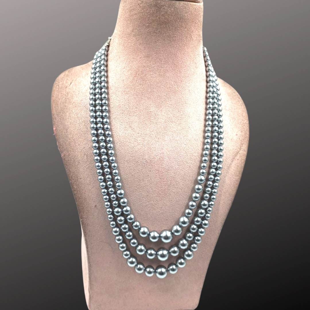 3 layer pearl graduation mala in gray color