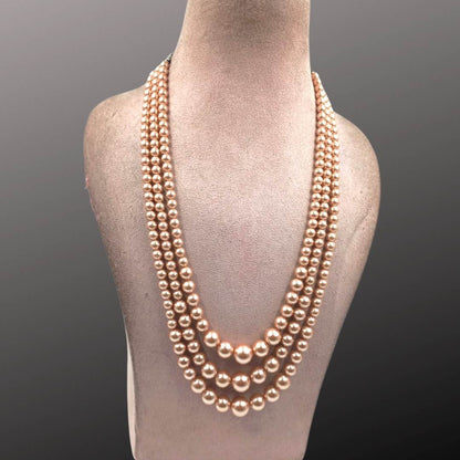 3 layer pearl graduation mala in peach color