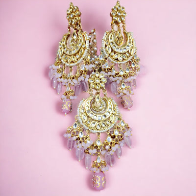 Zeenat kundan Teeka and Earrings combo in pink color
