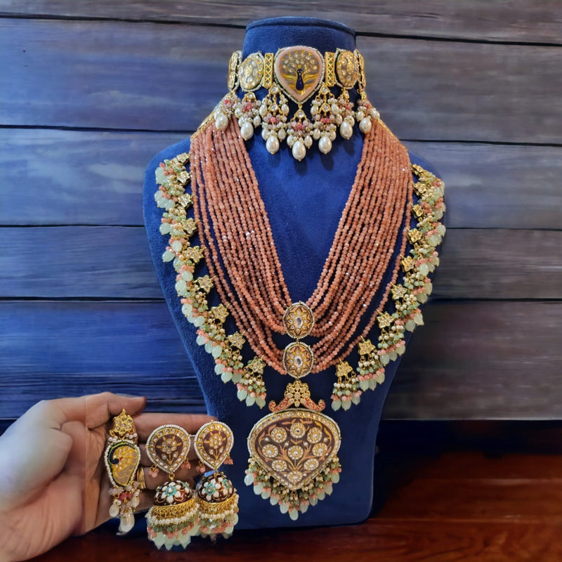 Samantha wedding set with Jhumkis and tikka in peach color