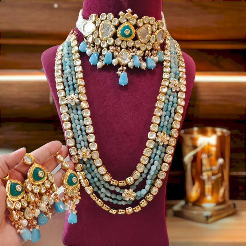 Shahnaaz statement necklace set with earring in amezonite color