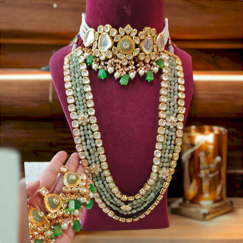 Shahnaaz statement necklace set with earring in green Beryl color