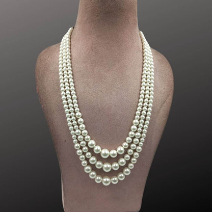 3 layer pearl graduation mala in white color