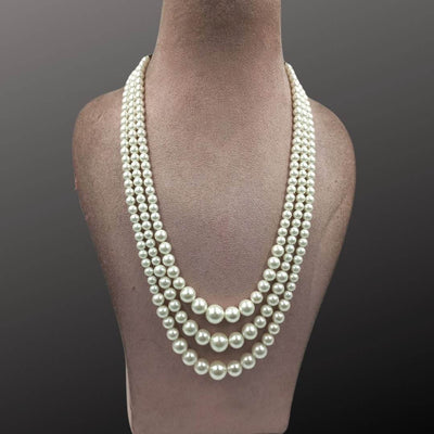 3 layer pearl graduation mala in white color