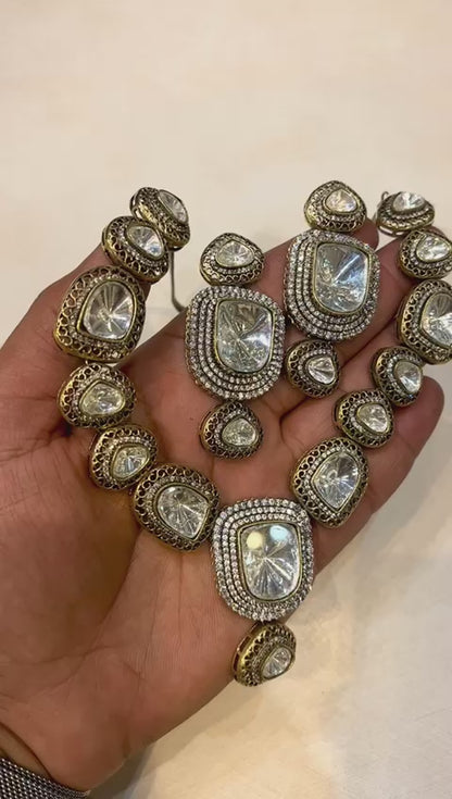 Star Silver Foiled Uncut Necklace Set