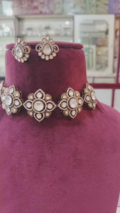 Saloni Brass-Based Uncut Choker With Studs
