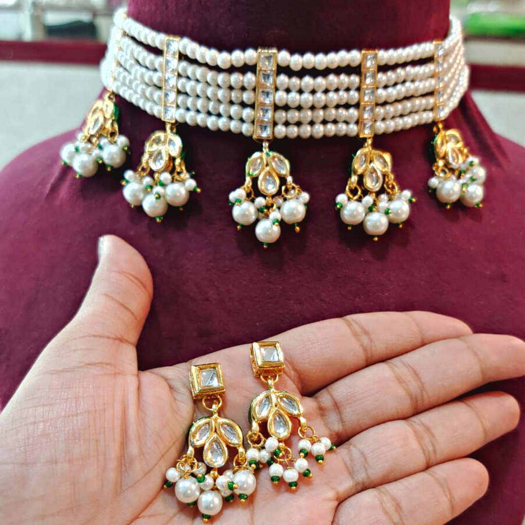 Maria Kundan and Pearl Choker Necklace