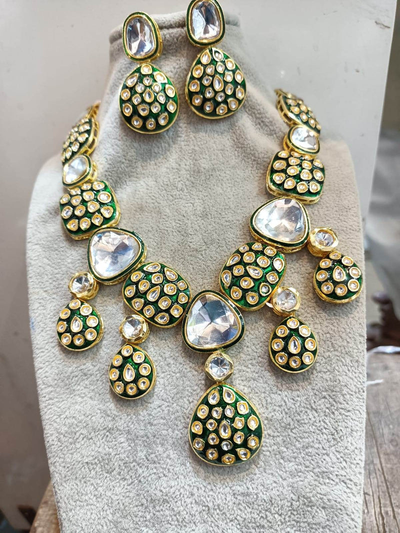 uncut meenakari necklace set in green color