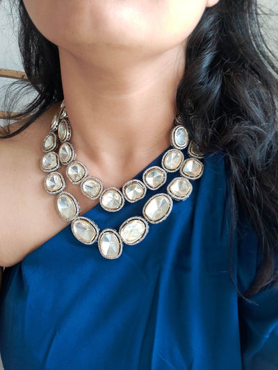 Perila silver foiled uncut kundan necklace