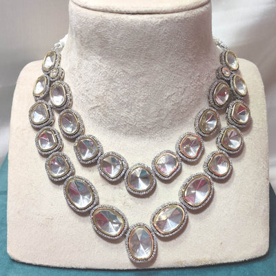 Perila silver foiled uncut kundan necklace - 2