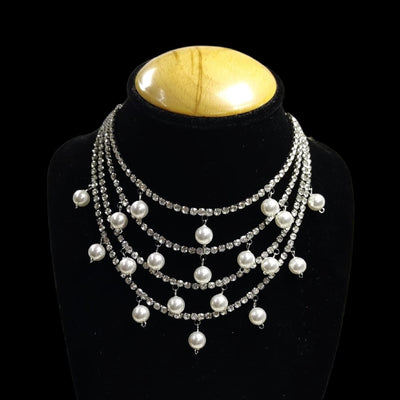 laila 4 layer silver zirconia necklace with pearls