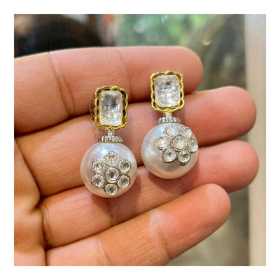 silver foild kundan royal touch earrings in gold silver