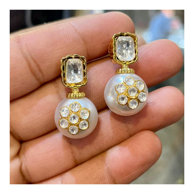 silver foild kundan royal touch earrings in gold