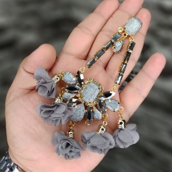 floral jhoomer earring in grey color