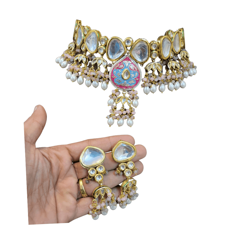 astha necklace set in peach color