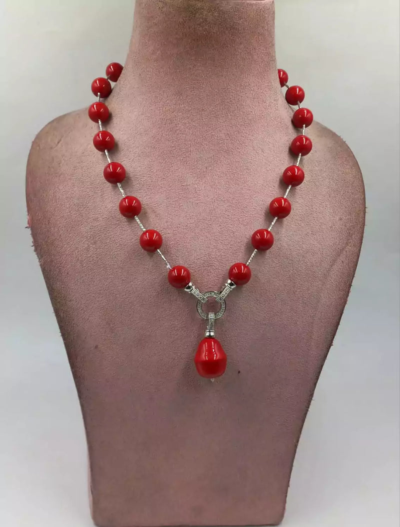 Aadi metallic pearl necklace in red color