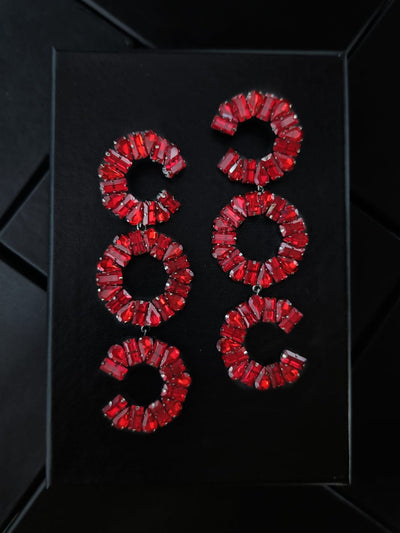 deepika long dangler earrings in red color