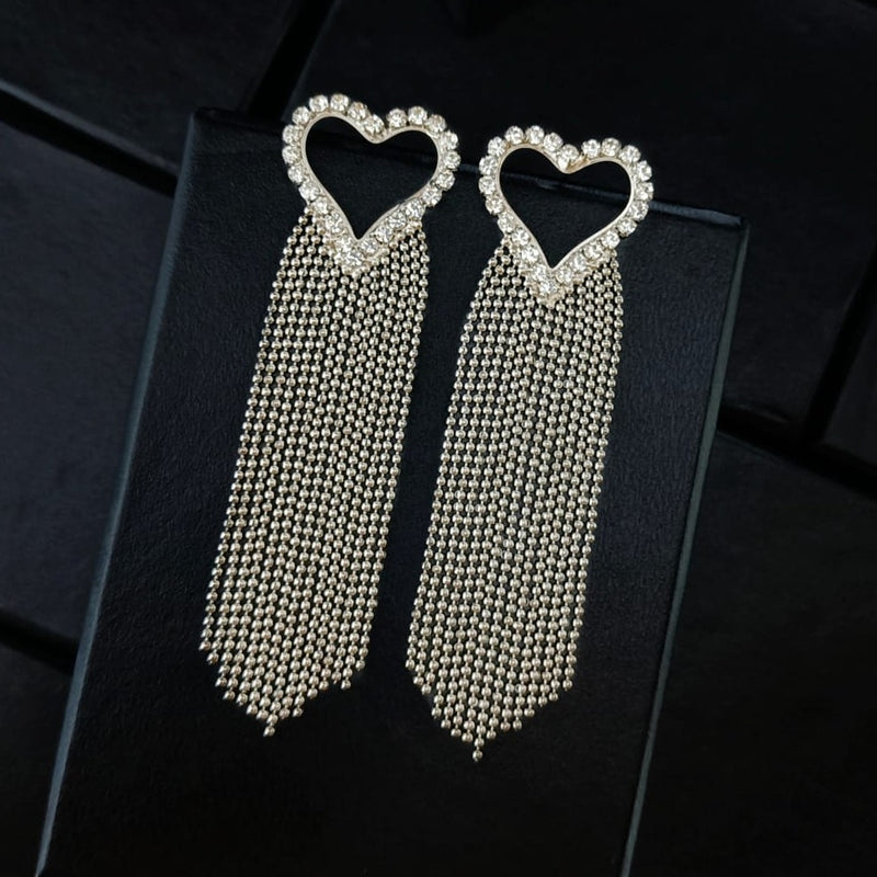 silver heart tassel earrings