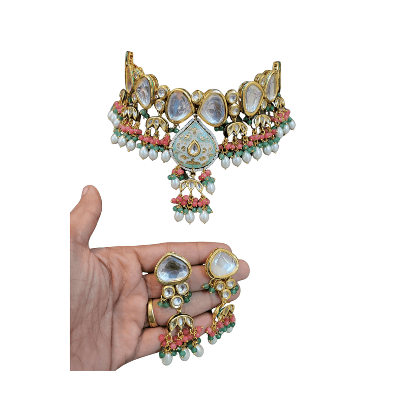 astha kundan set in sky color